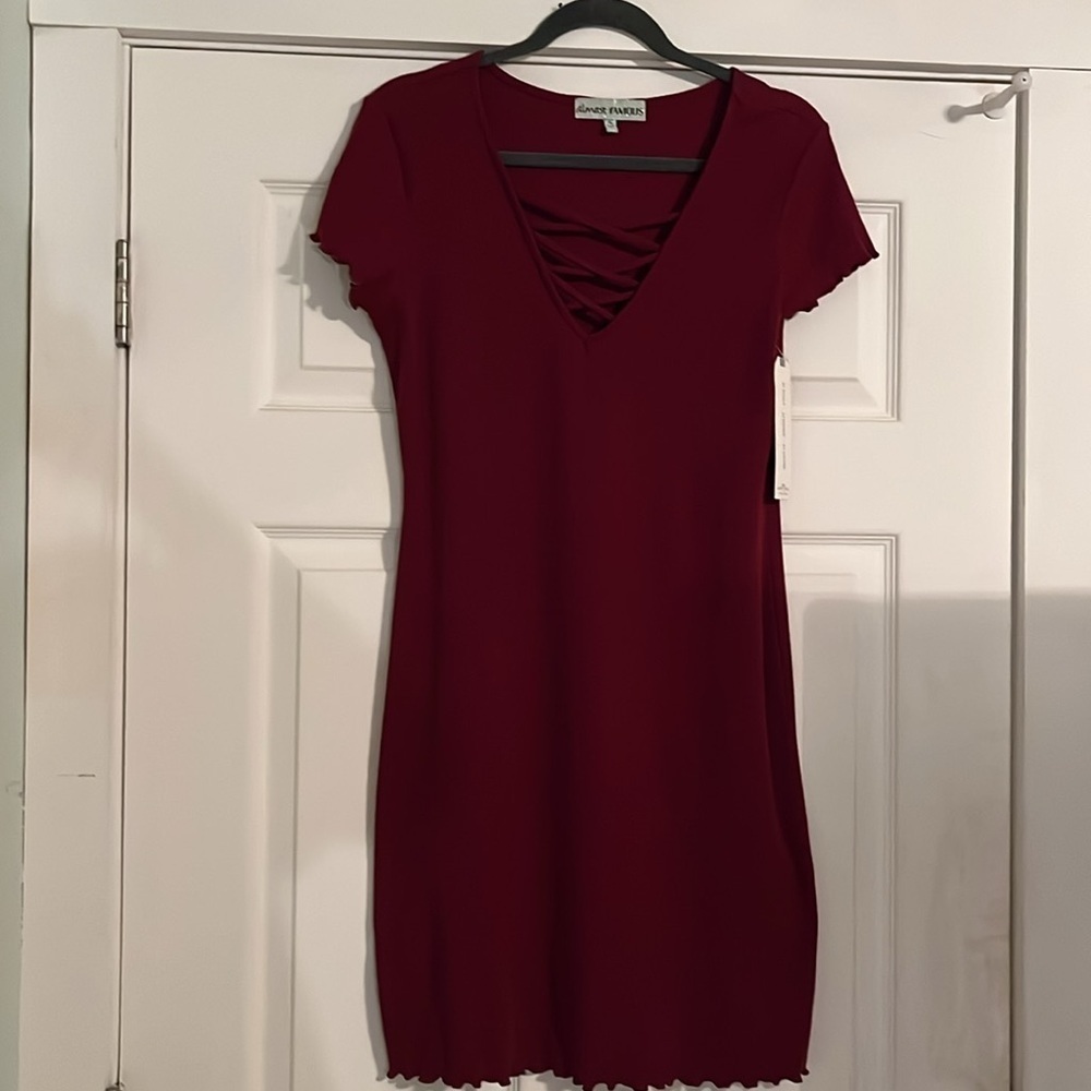 Cotton blend lettuce hem tee shirt dress new